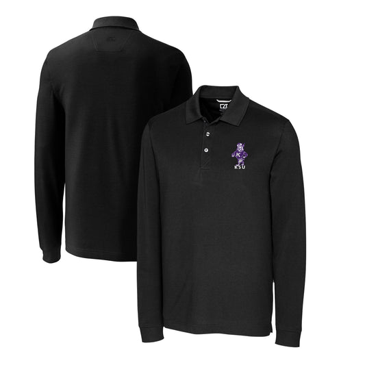 Men's Cutter & Buck Black Kansas State Wildcats Big & Tall Tri-Blend Pique Long Sleeve DryTec Polo