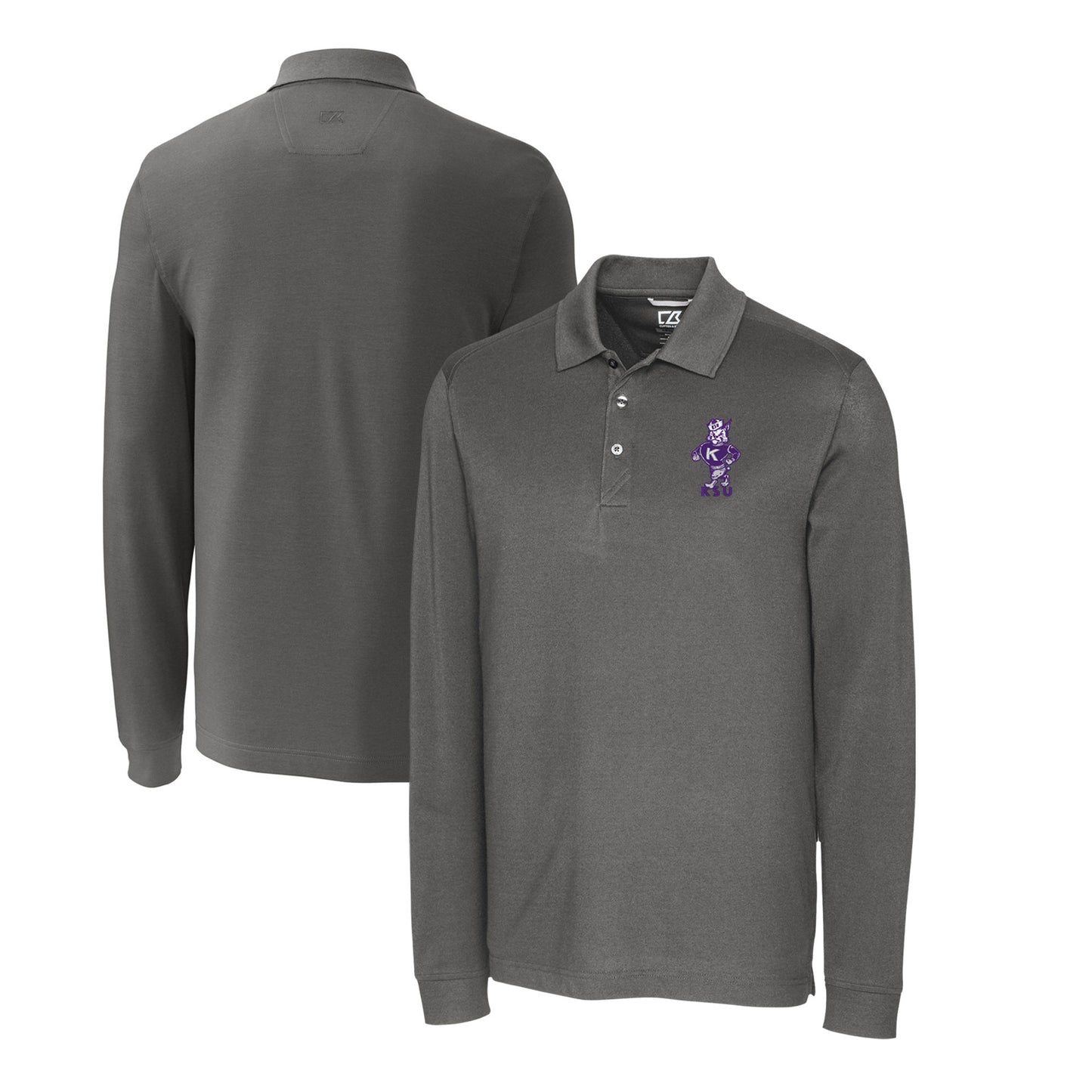 Men's Cutter & Buck Gray Kansas State Wildcats Big & Tall Tri-Blend Pique Long Sleeve DryTec Polo