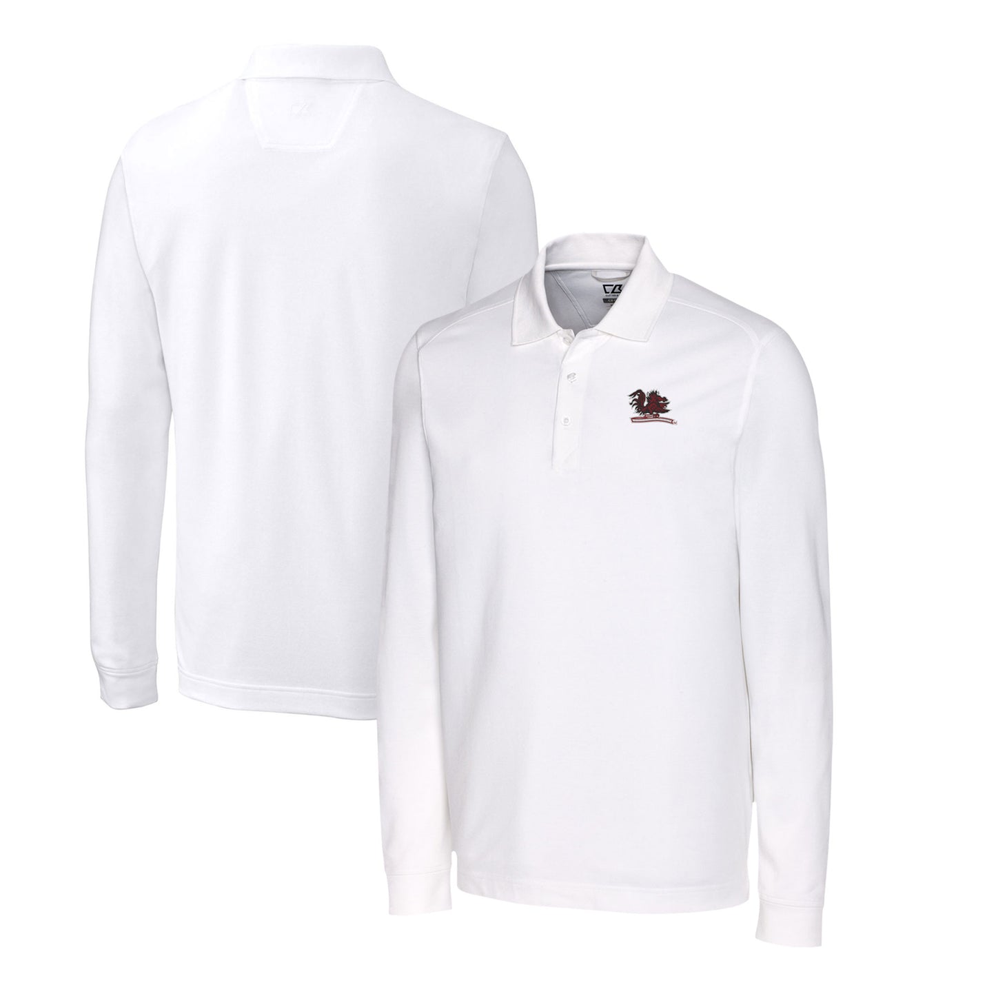 Men's Cutter & Buck White South Carolina Gamecocks Big & Tall Tri-Blend Pique Long Sleeve DryTec Polo