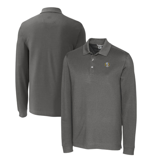 Men's Cutter & Buck Gray North Carolina Tar Heels Big & Tall Tri-Blend Pique Long Sleeve DryTec Polo