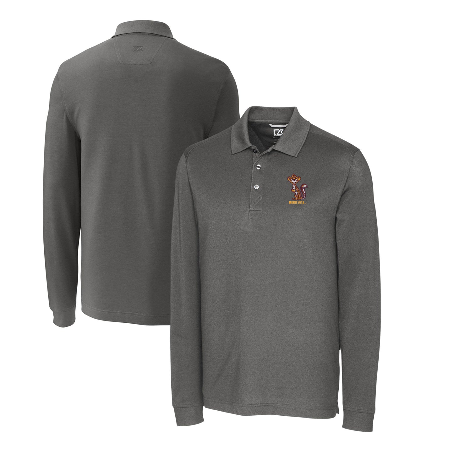 Men's Cutter & Buck Gray Minnesota Golden Gophers Big & Tall Tri-Blend Pique Long Sleeve DryTec Polo