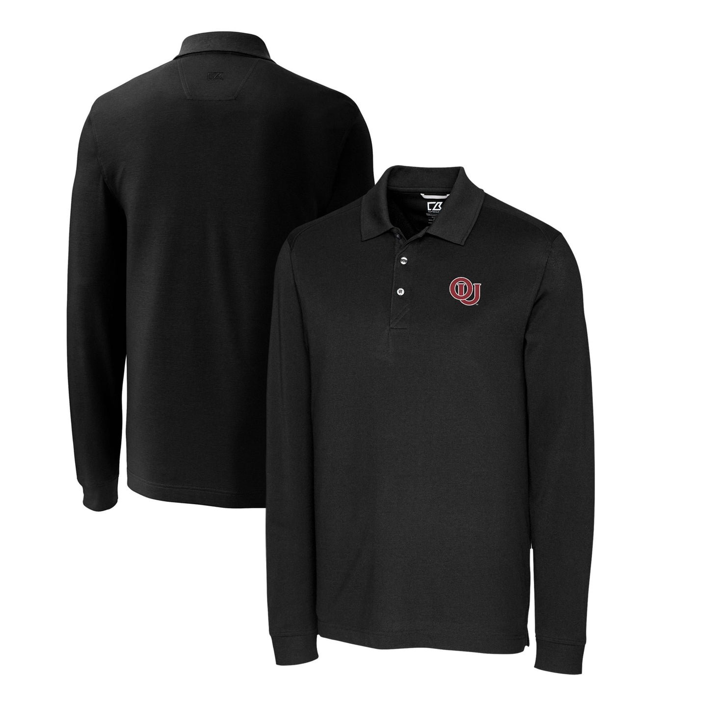Men's Cutter & Buck Black Oklahoma Sooners Big & Tall Tri-Blend Pique Long Sleeve DryTec Polo