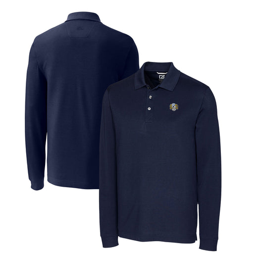 Men's Cutter & Buck Navy North Carolina Tar Heels Big & Tall Tri-Blend Pique Long Sleeve DryTec Polo