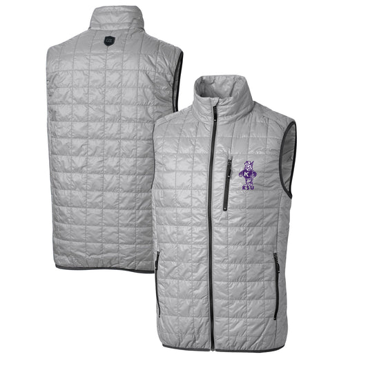 Men's Cutter & Buck Gray Kansas State Wildcats Rainier PrimaLoft Big & Tall Eco Insulated Full-Zip Puffer Vest