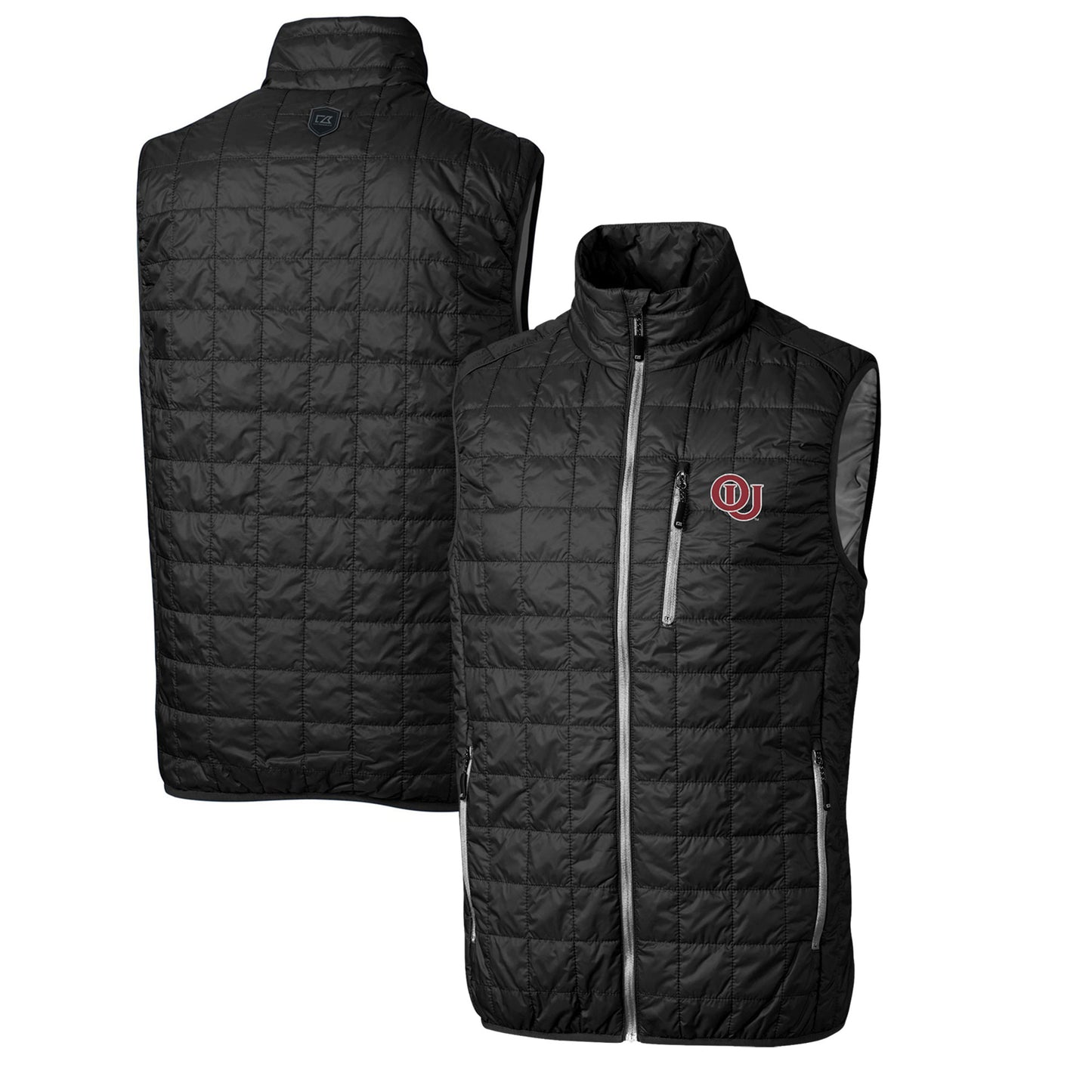 Men's Cutter & Buck Black Oklahoma Sooners Rainier PrimaLoft Big & Tall Eco Insulated Full-Zip Puffer Vest