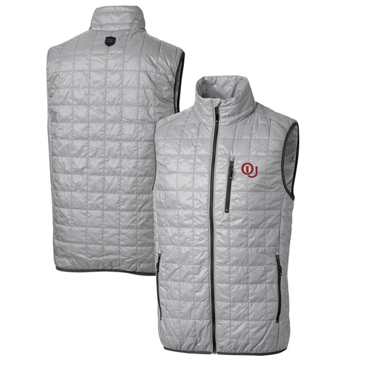 Men's Cutter & Buck Gray Oklahoma Sooners Rainier PrimaLoft Big & Tall Eco Insulated Full-Zip Puffer Vest