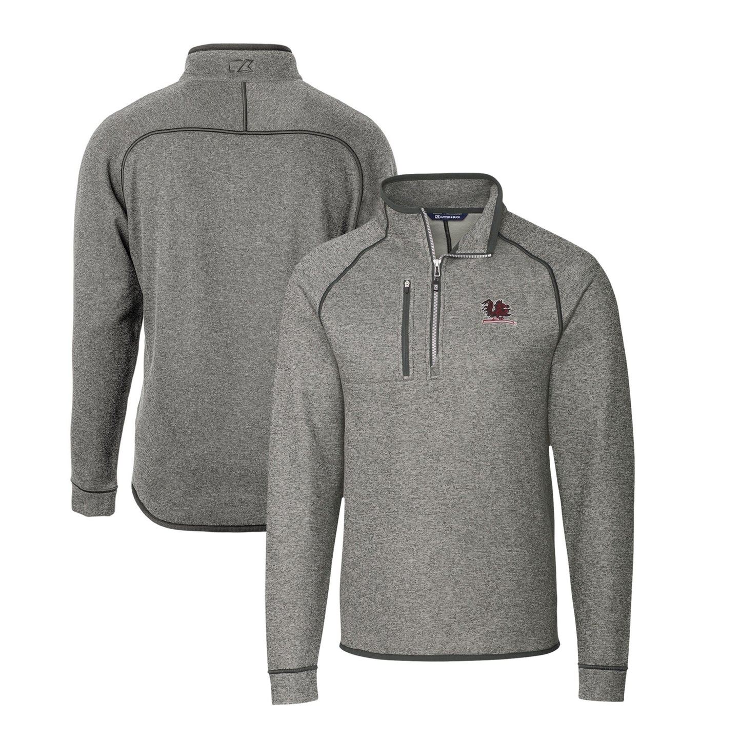 Men's Cutter & Buck Heather Gray South Carolina Gamecocks Big & Tall Mainsail Sweater-Knit Half-Zip Jacket