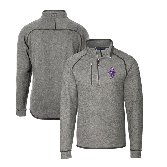 Men's Cutter & Buck Heather Gray Kansas State Wildcats Big & Tall Mainsail Sweater-Knit Half-Zip Jacket