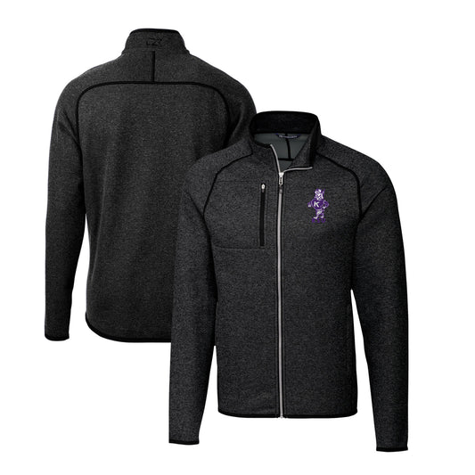 Men's Cutter & Buck Heather Charcoal Kansas State Wildcats Big & Tall Mainsail Sweater-Knit Full-Zip Jacket