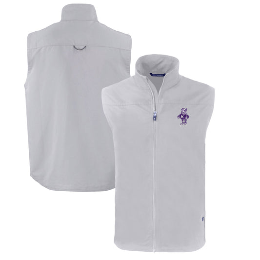 Men's Cutter & Buck Gray Kansas State Wildcats Big & Tall Charter Eco Full-Zip Vest