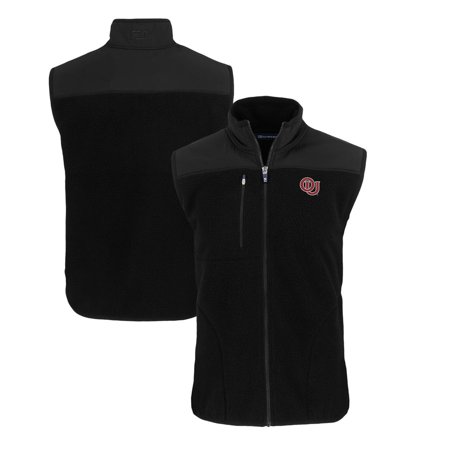 Men's Cutter & Buck Black Oklahoma Sooners Big & Tall Cascade Eco Sherpa Fleece Full-Zip Vest