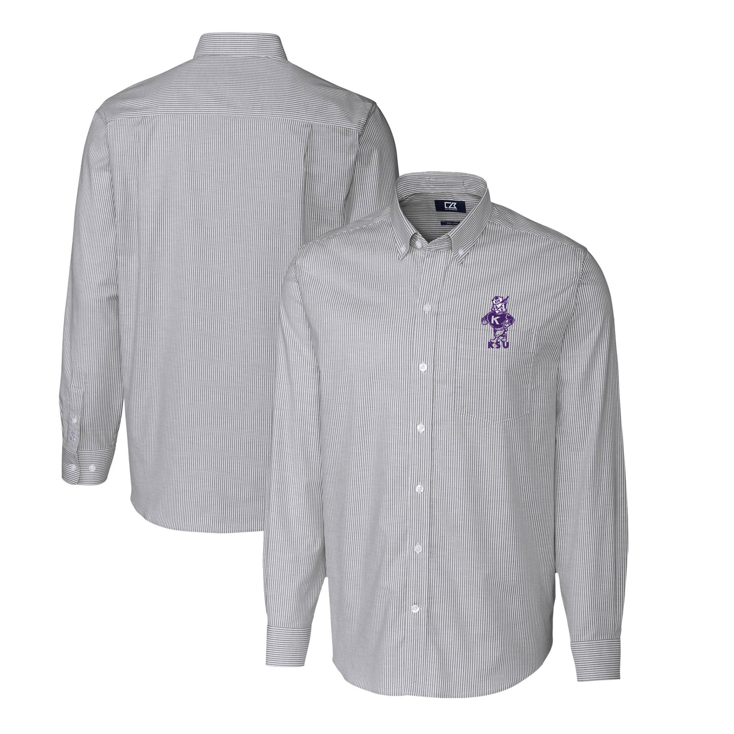 Men's Cutter & Buck Charcoal Kansas State Wildcats Stretch Oxford Stripe Big & Tall Long Sleeve Dress Shirt