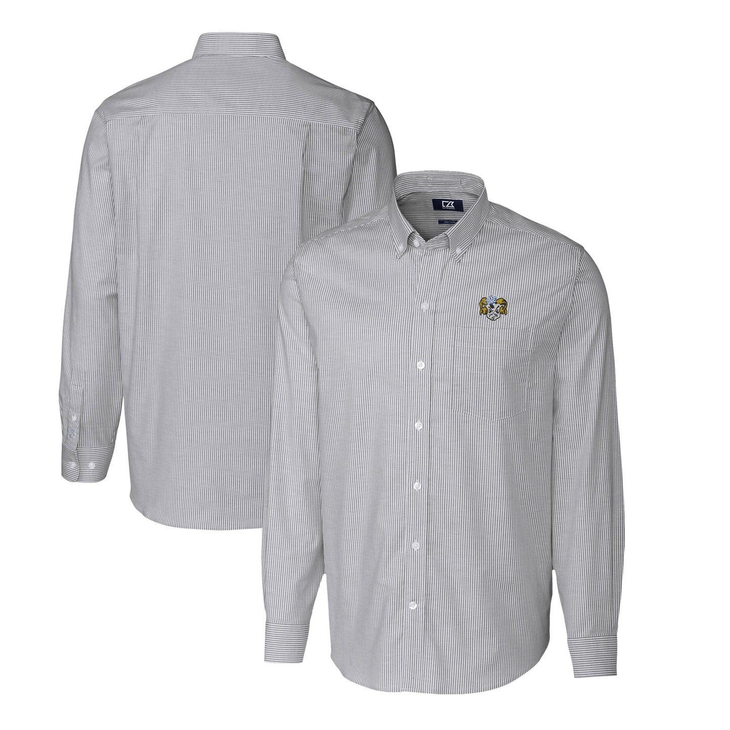 Men's Cutter & Buck Charcoal North Carolina Tar Heels Stretch Oxford Stripe Big & Tall Long Sleeve Dress Shirt