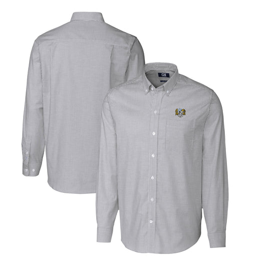 Men's Cutter & Buck Charcoal North Carolina Tar Heels Stretch Oxford Stripe Big & Tall Long Sleeve Dress Shirt