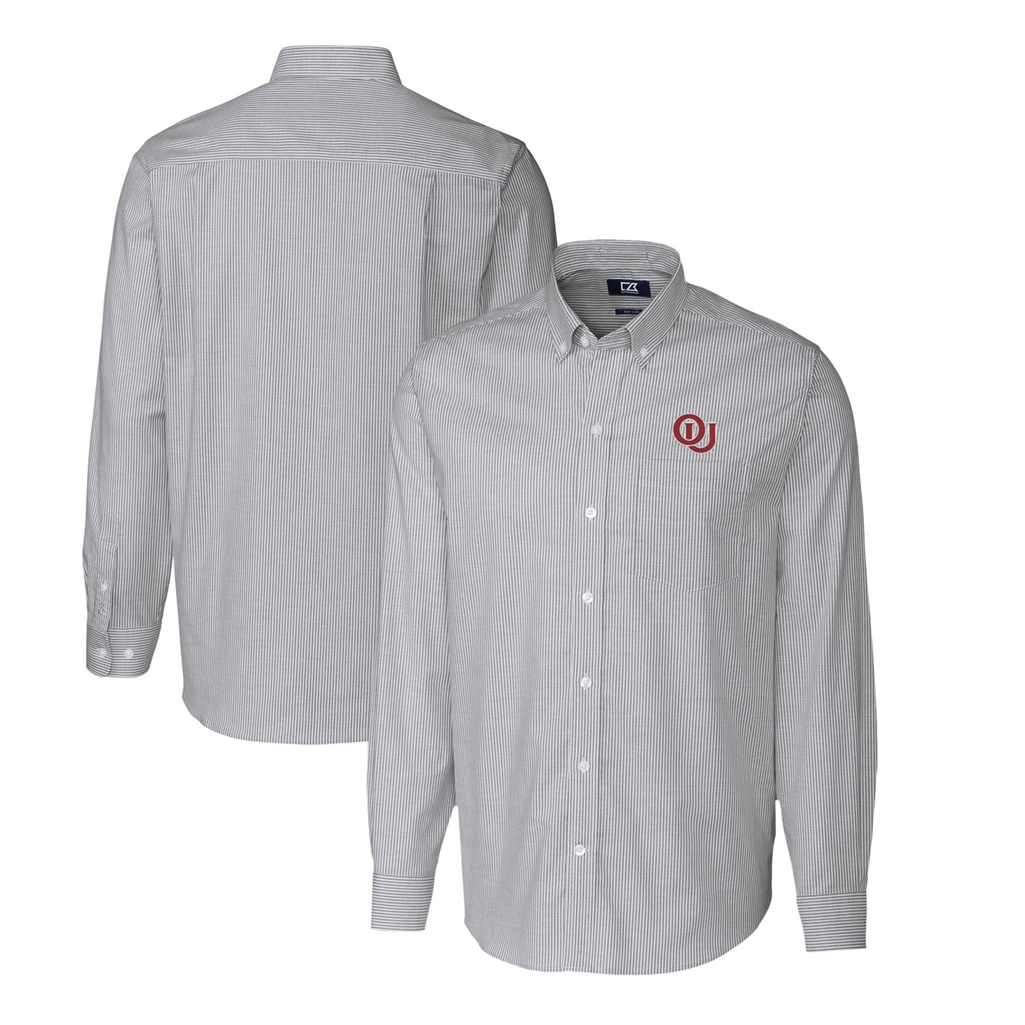 Men's Cutter & Buck Charcoal Oklahoma Sooners Stretch Oxford Stripe Big & Tall Long Sleeve Dress Shirt