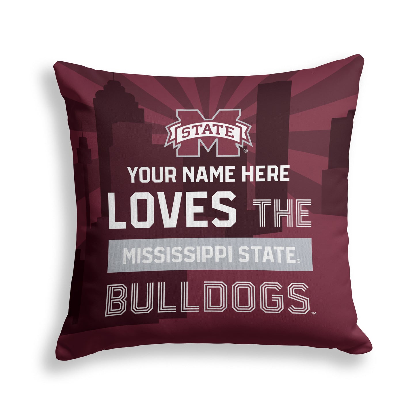 Pegasus Mississippi State Bulldogs 18" x 18" City Skyline Personalized Decor Pillow