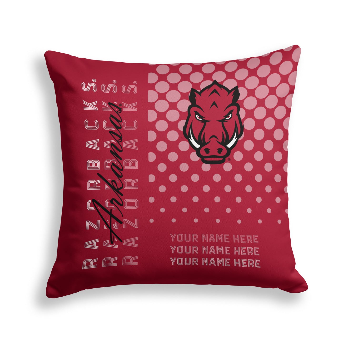 Pegasus Arkansas Razorbacks 18" x 18" Script Dot Fade Personalized Decor Pillow