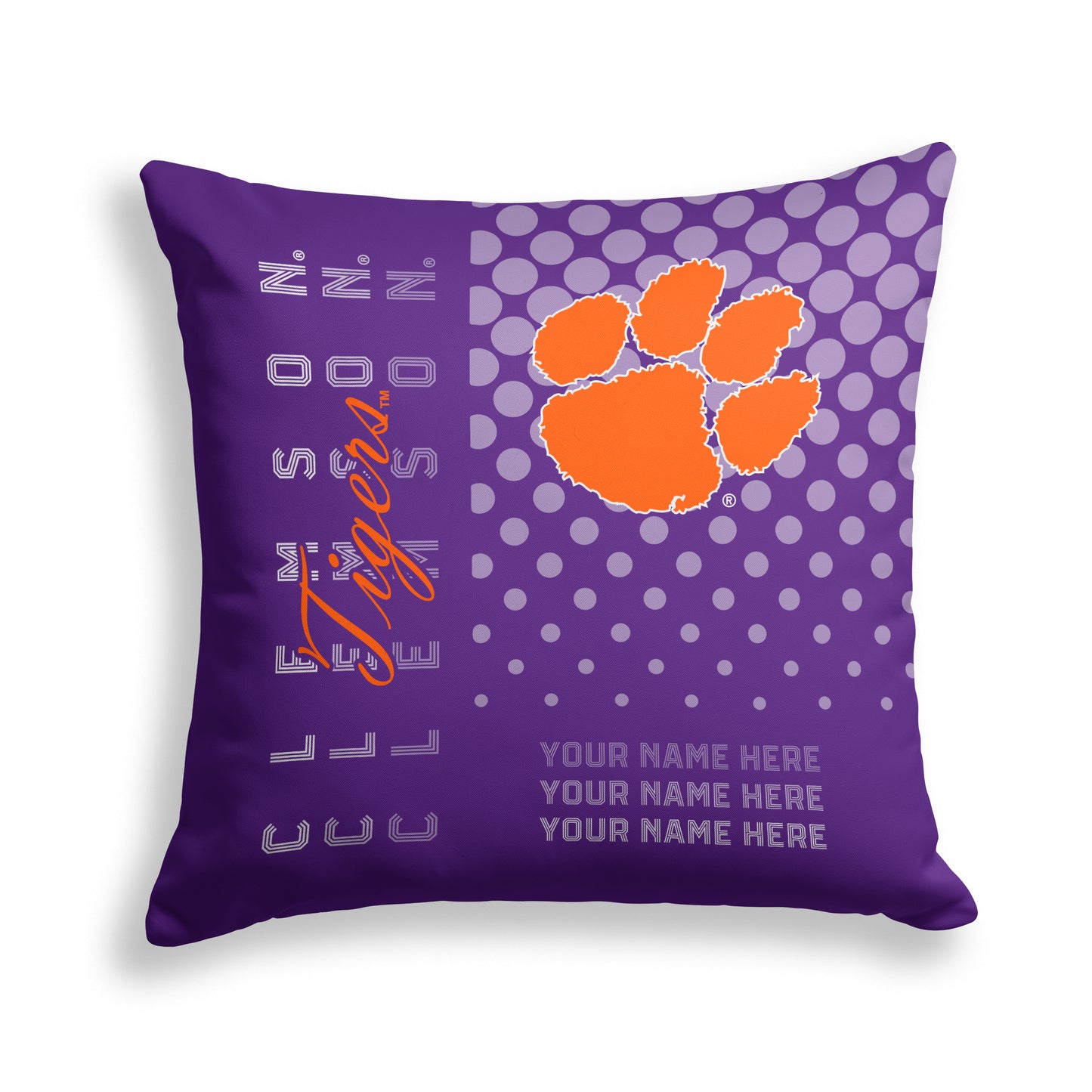 Pegasus Clemson Tigers 18" x 18" Script Dot Fade Personalized Decor Pillow