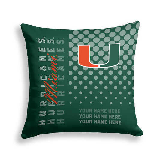 Pegasus Miami Hurricanes 18" x 18" Script Dot Fade Personalized Decor Pillow