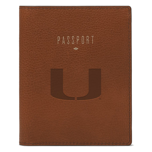 Fossil Brown Miami Hurricanes Travel RFID Passport Case