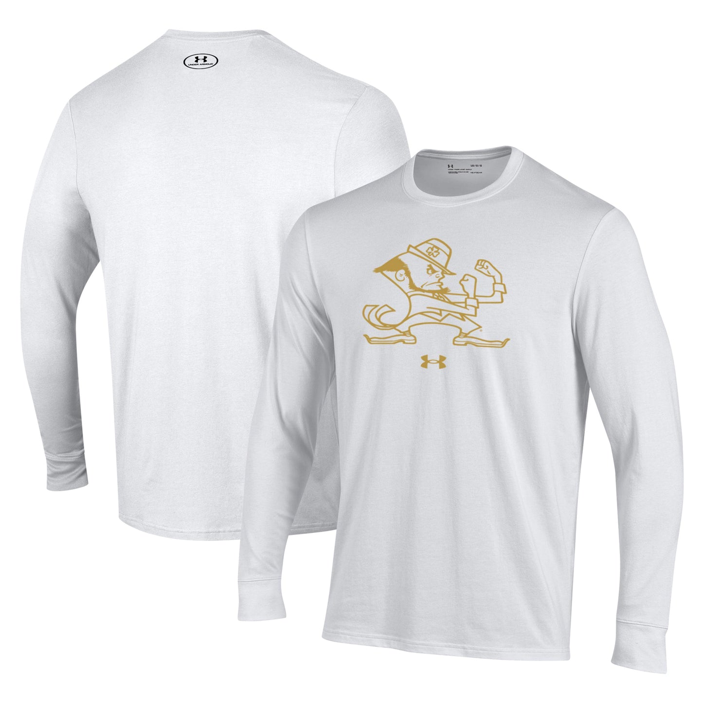 Men's Under Armour White Notre Dame Fighting Irish Leprechaun Gold Rush Performance Long Sleeve T-Shirt