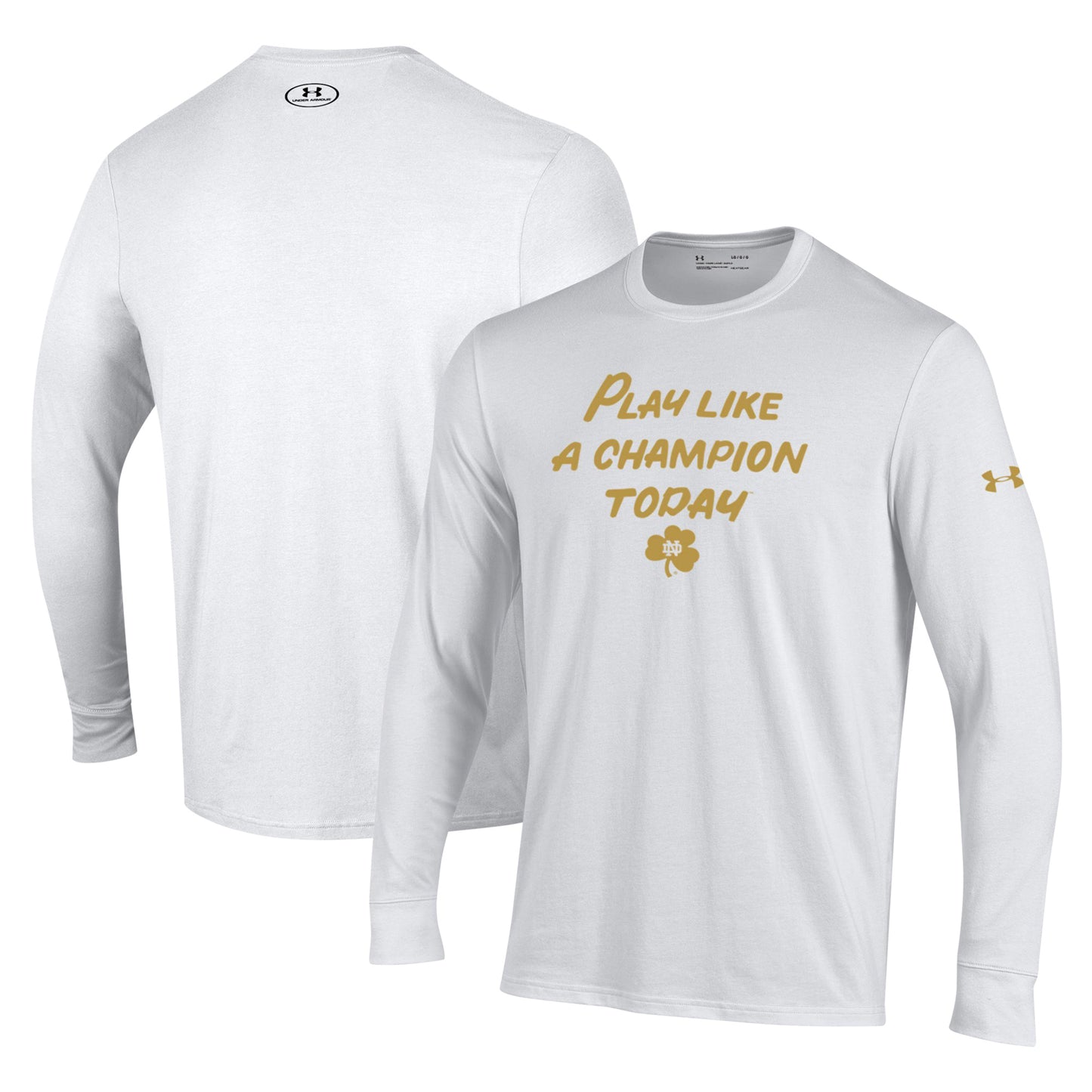 Men's Under Armour White Notre Dame Fighting Irish PLACT Gold Rush Performance Long Sleeve T-Shirt