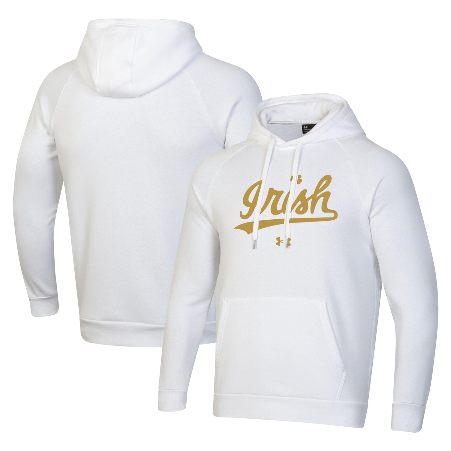 Men's Under Armour White Notre Dame Fighting Irish Script Gold Rush Rival Raglan Pullover Hoodie