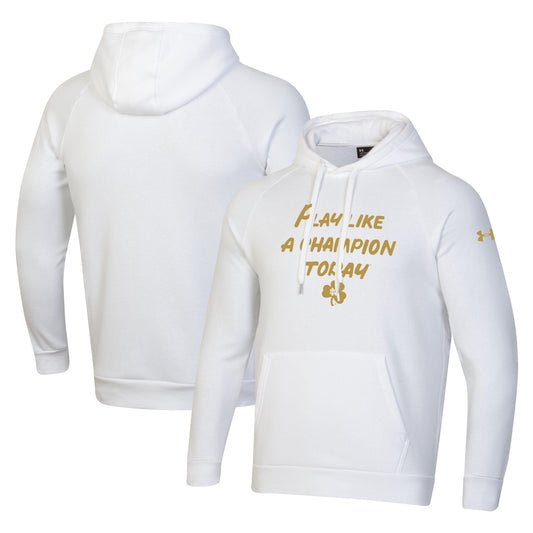 Men's Under Armour White Notre Dame Fighting Irish PLACT Gold Rush Rival Raglan Pullover Hoodie