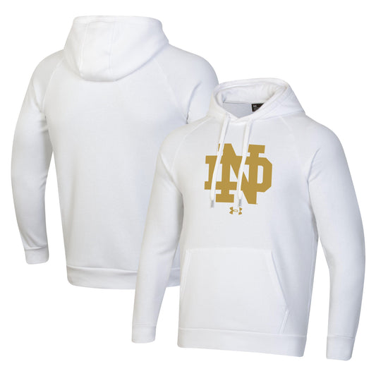 Men's Under Armour White Notre Dame Fighting Irish Interlocking ND Gold Rush Rival Raglan Pullover Hoodie