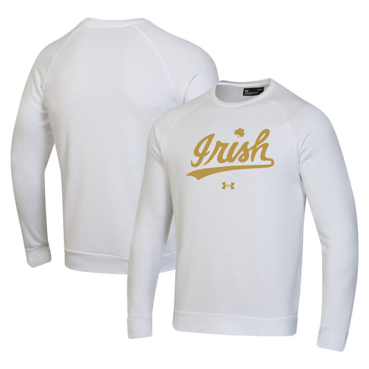 Men's Under Armour White Notre Dame Fighting Irish Rival Gold Rush Raglan Pullover Sweatshirt