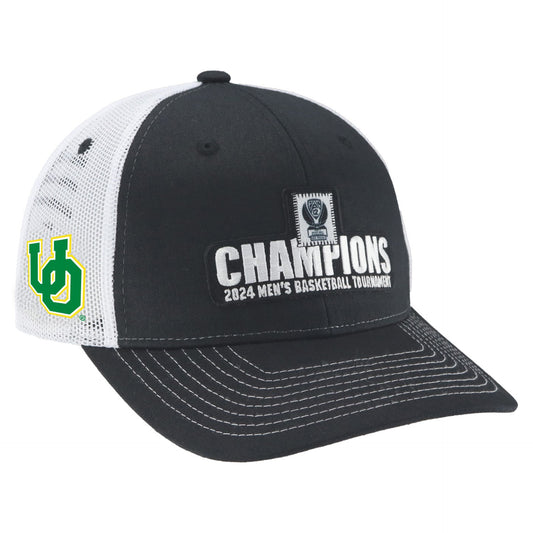 Men's Zephyr  Black Oregon Ducks 2024 Pac-12 Men's Basketball Conference Tournament Champions Locker Room Adjustable Trucker Hat