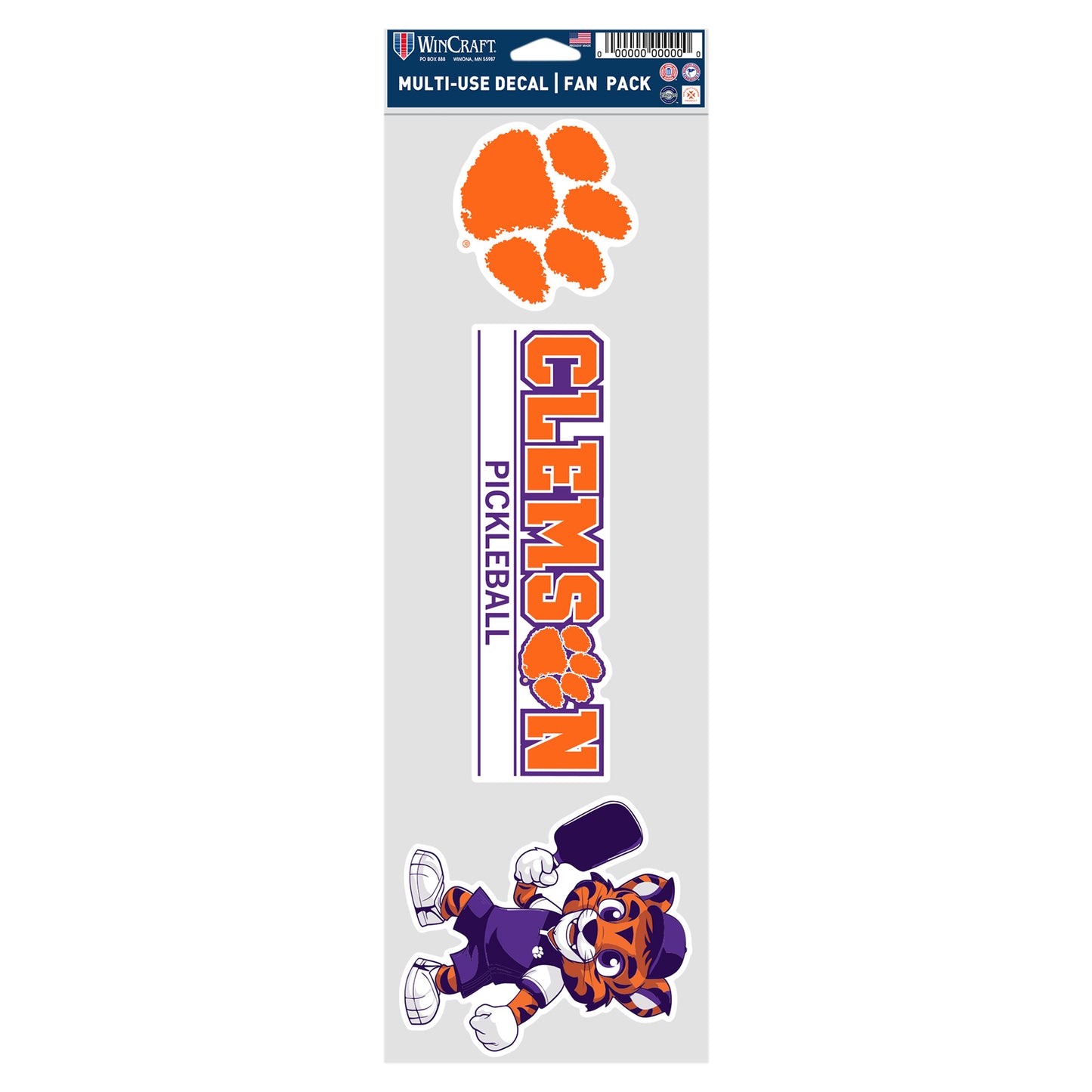 WinCraft Clemson Tigers 4" x 12" Pickleball Fan Decal Three-Pack
