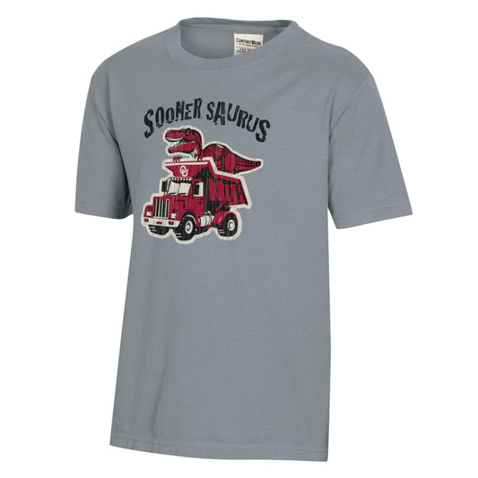 Youth ComfortWash Gray Oklahoma Sooners Dino Truck T-Shirt