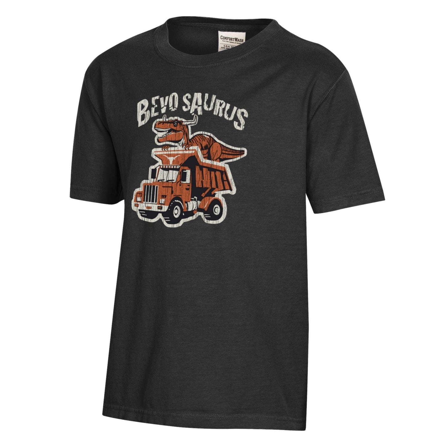 Youth ComfortWash Black Texas Longhorns Dino Truck T-Shirt