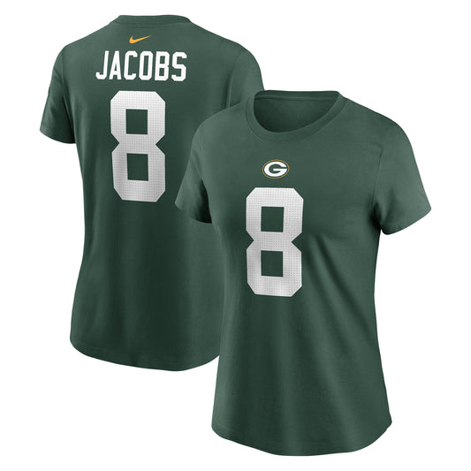 Women's Nike Josh Jacobs Green Green Bay Packers Player Name & Number T-Shirt