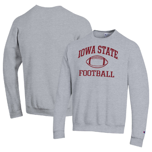 Men's Champion Heather Gray Iowa State Cyclones Football Icon Pullover Sweatshirt