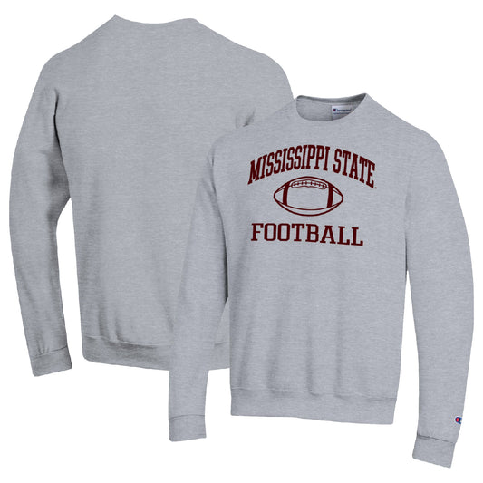 Men's Champion Heather Gray Mississippi State Bulldogs Football Icon Pullover Sweatshirt