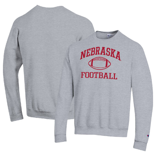 Men's Champion Heather Gray Nebraska Huskers Football Icon Pullover Sweatshirt