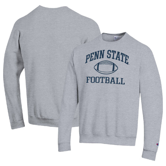 Men's Champion Heather Gray Penn State Nittany Lions Football Icon Pullover Sweatshirt