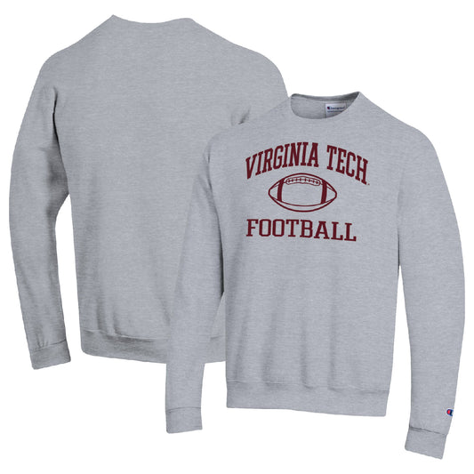 Men's Champion Heather Gray Virginia Tech Hokies Football Icon Pullover Sweatshirt