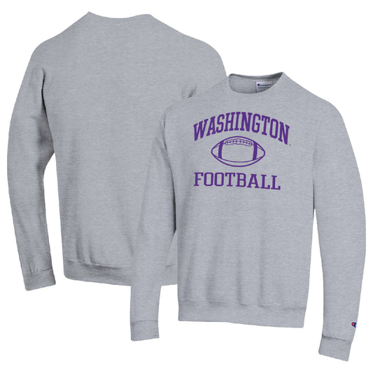 Men's Champion Heather Gray Washington Huskies Football Icon Pullover Sweatshirt