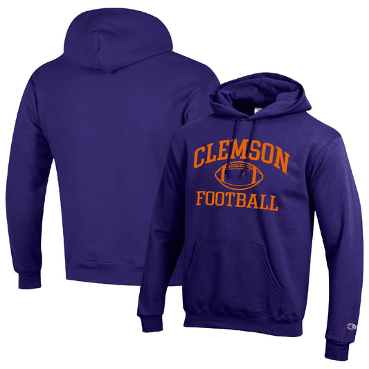 Men's Champion Purple Clemson Tigers Football Icon Pullover Hoodie