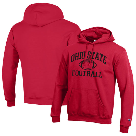 Men's Champion Scarlet Ohio State Buckeyes Football Icon Pullover Hoodie