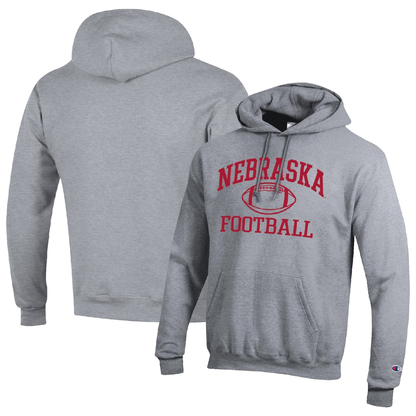 Men's Champion Heather Gray Nebraska Huskers Football Icon Pullover Hoodie