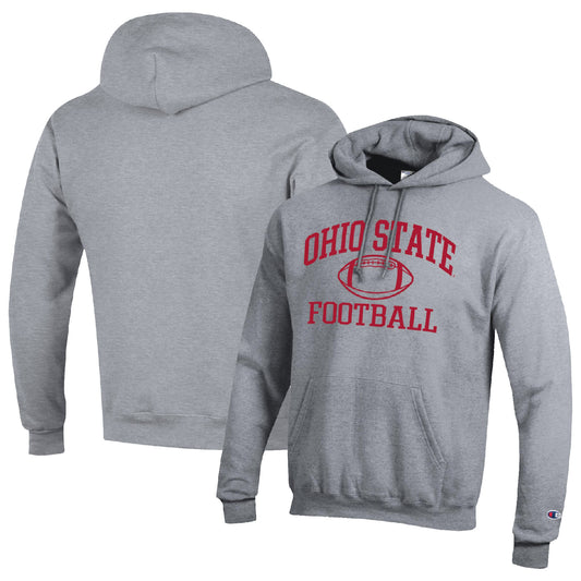 Men's Champion Heather Gray Ohio State Buckeyes Football Icon Pullover Hoodie