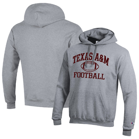 Men's Champion Heather Gray Texas A&M Aggies Football Icon Pullover Hoodie