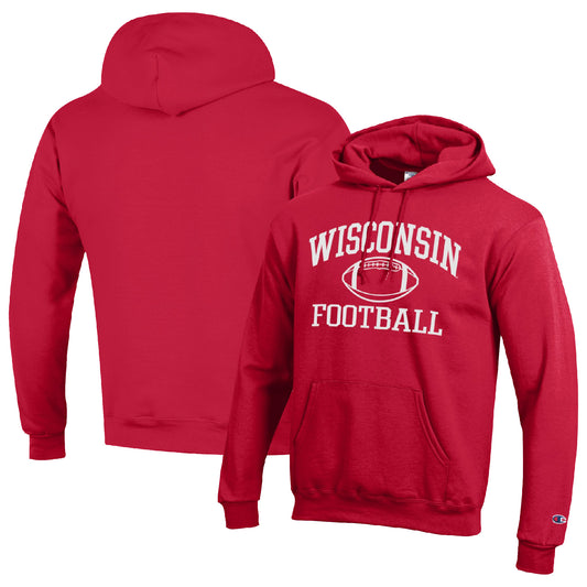 Men's Champion Red Wisconsin Badgers Football Icon Pullover Hoodie