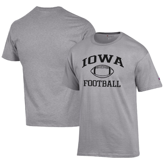 Men's Champion Heather Gray Iowa Hawkeyes Football Icon  T-Shirt