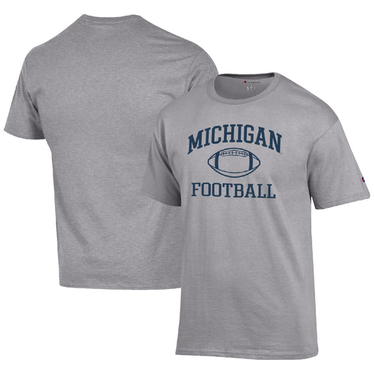 Men's Champion Heather Gray Michigan Wolverines Football Icon  T-Shirt
