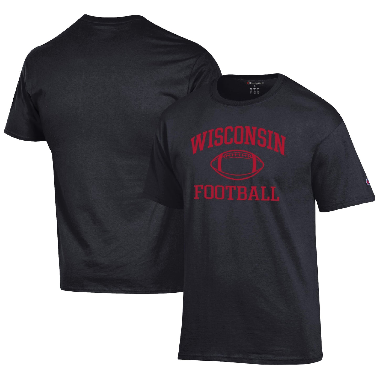 Men's Champion Black Wisconsin Badgers Football Icon  T-Shirt